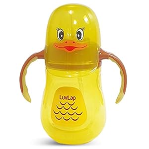 LuvLap Naughty Duck Sipper for Infant/ Toddler 280ml, Anti-Spill Sippy Cup with Soft Silicone Straw BPA Free, 12m+ (Yellow)