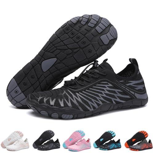 Image of AoSiFu Water Shoes for Women Men Hike Barefoot Shoes Breathable & Non-Slip Athletic Footwear Wide Toe Box Water Shoes Comfort Barefoot Sneakers for Walking,Running,and Swimming, A8305-Black, 37