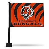 Rico Industries NFL Football Cincinnati Bengals Black Pole Double Sided Car Flag W' Black Pole 16 x 19.5'