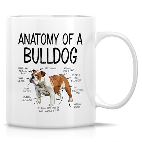 Retreez Funny English Bulldog Lover Mug - Anatomy of a Bulldog Mug - 11 Oz Ceramic Coffee or Tea Cup - Hilarious Gift for Bulldog Owners, Dog Lovers - Birthday, Appreciation Gift for Dog Moms and Dads