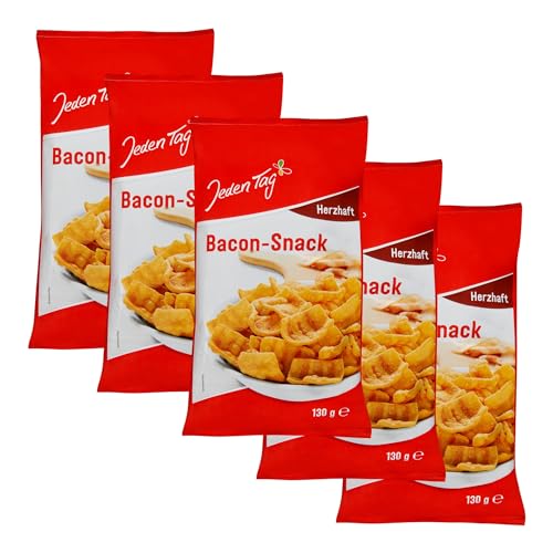Jeden Tag Bacon Snack 130g | Knuspriger Genuss, herzhaft kräftiger Weizensnack mit Schinken & Speck Geschmack (5er Pack)