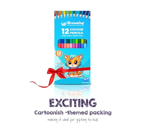 Image of Dual Colour Pencils - 12 Pencils | 24 Shades with Sharpener | Long Wooden Colouring Pencils for Kids & Adults