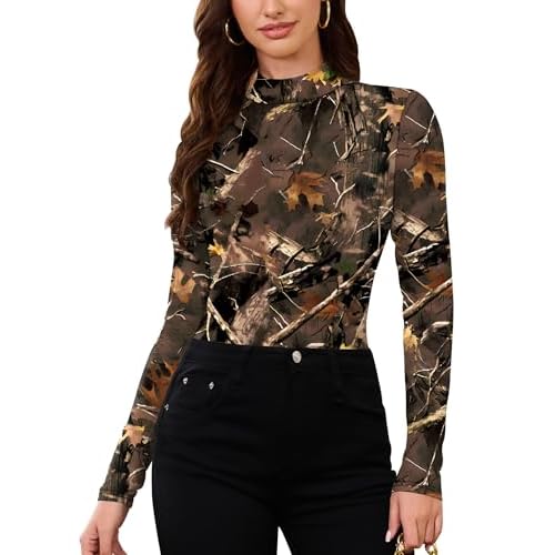 LOMON Women Thermal Long Sleeve Shirts Mock Turtle Neck Fitted Tops Fleece Lined Winter Tops Base Layer Undershirt