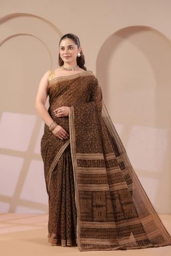 Image of TAMAIRA FASHION Mulmul Pure Cotton Saree For Woman Warli Printed |Office Wear Daily Wear Sarees For Women Without Blouse Piece(Available in 16 Colours)