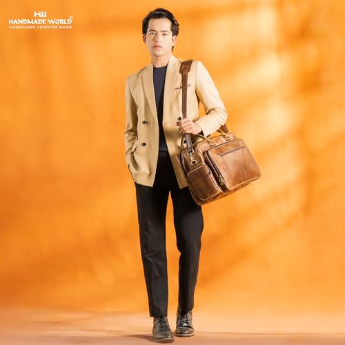 Handmade World Large Leather Briefcase Duffel Bag For Men 'BossWell Office' Fits 18 Inch Laptop Messenger For Business Travel3