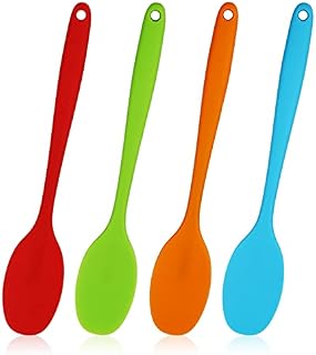 4 pcs Silicone Spoons, 11inches Mixing Spoons Heat Resistant Baking Serving Spoon Silicone Cooking Tools One Piece Design Silicone Spoon for Kitchen Cooking Stirring (27.7cm Long)