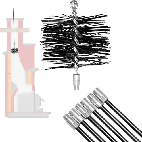 Image of 6 Inch Chimney Brush and 18 Ft Fiberglass Chimney Rod Kit for Hearth Fireplace, for Straight Chimney Pipes and Flue, 1 /4 inch NPT Fittings