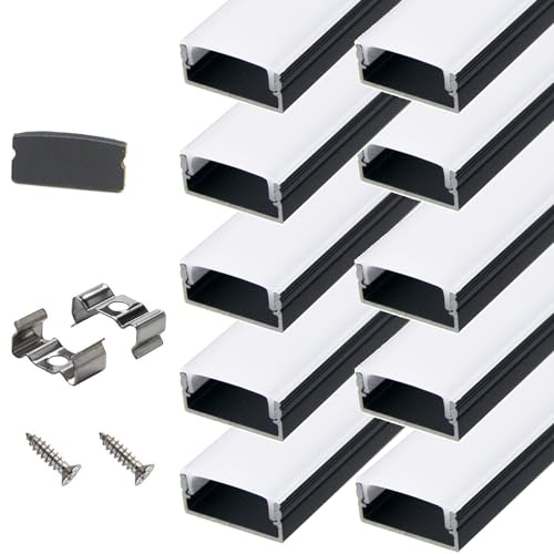 StarlandLed Black Aluminum Channel 10Pack 6.6Ft/2M for 16mm Wide Strip, Aluminum Profile with...