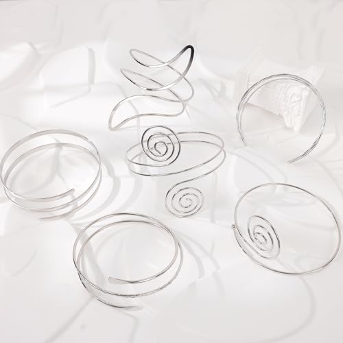 REVOLIA 6Pcs Gold Arm Cuff Open Upper Arm Band Cuff Bangle for Women Adjustable Arm Cuff Bracelet Minimalist Coil Leaf Armband Set2