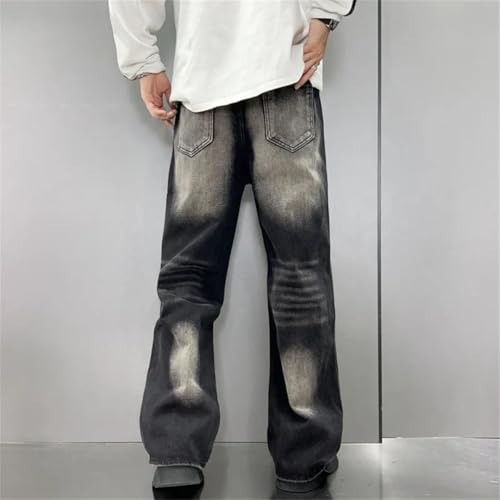 Men's American Washed Flared Loose Straight Trend Nostalgic Retro Denim Jeans3