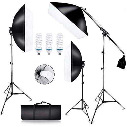 Kit Iluminação Estúdio Softbox 50x60cm 3x Lâmpadas 135w, Girafa e Tripés de Iluminação (110V)