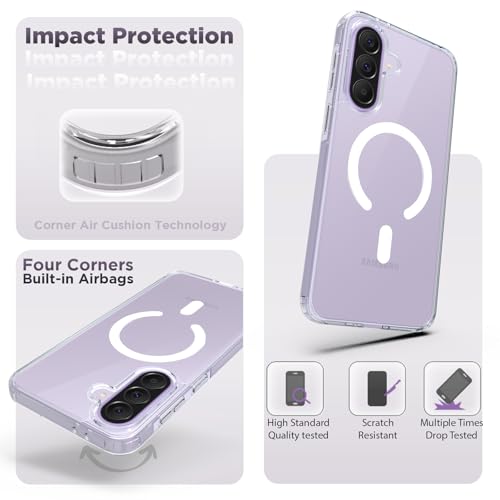Image of RIGGEAR Shockproof Clear Hybrid Armor Magnetic Back Cover Case Compatible with MagSafe Accessories for Samsung Galaxy A37 5G (Transparent PC and TPU Bumper)