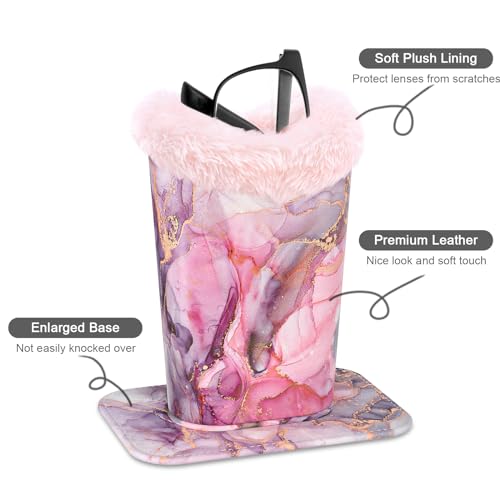 Image of Eyeglasses Holder,Plush Lined PU Leather Pattern Stand Case with Magnetic Base,Unisex for Women Men