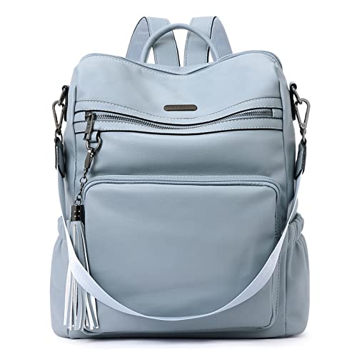 Image of Backpack Purse For Women Fashion Leather Designer Travel Large Ladies Shoulder Bags with Tassel Blue