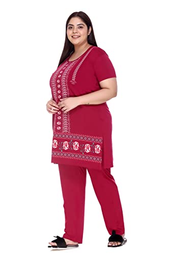 Image of In Love Women's Plus Size Printed Cotton Night Suit Set Short Sleeve | Cotton fabric - soft night suit set for sleepwear and home comfort