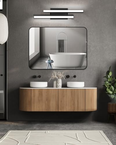 Image of Modern LED Bathroom Light Fixtures 24 Inch 2 Pack, 26W 2200 Lumens Retractable,Dimmable Bathroom Vanity Fixtures Over Mirror,Lighting Indoor,Black Light Fixtures, 5700K
