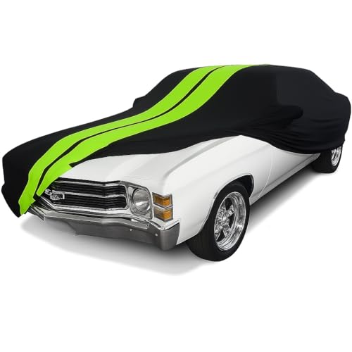 Image of SR1 USA 1964-1972 Chevrolet Chevelle Indoor Car Cover - Ultraguard Stretch Satin - The Ultimate Custom Fit (Black with Green Stripes)