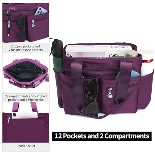 Image of Nylon Tote Bag for Women, Multi Pockets Crossbody Purse for Work Travel, Waterproof Shoulder Bag with Zipper