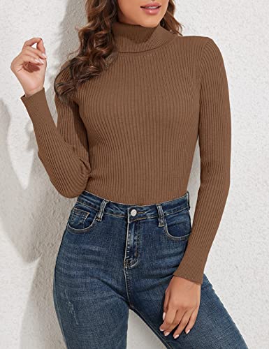 Image of PrettyGuide Women's Ribbed Turtleneck Long Sleeve Sweater Tops