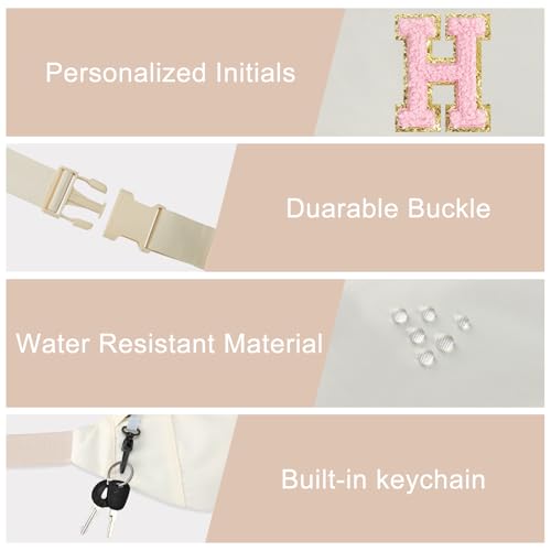 Image of Preppy Birthday Gifts for Women Lady Cute Initial Letter Fanny Pack Sling Bag Trendy Stuff Travel Essentials,Beige H