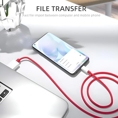 Image of 65W 6A USB-A to Type C Fast Charging Cable With WARP /DASH /VOOC /SuperVOOC /FLASH Charging Support, Compatible with OnePlus, Oppo, iPhone 15 & other Type C Smartphone & Devices (Red)