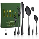 Bubulii 36PCS Besteck Set Schwarz, Spülmaschinenfest Besteckset 6 Personen, Cutlery Rostfrei inkl.tafelgabeln, Tafelmesser, Tafellöffel, Kaffeelöffel, Kuchengabeln, Latte Macchiato Löffel (Schwarz)