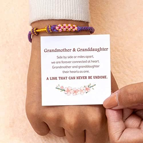Image of Granddaughter Bracelet for Women, Cute Pink Peach Blossom Knot Bracelet from Grandma Trendy Handmade Braided Charms Bracelets Holiday Jewelry Gifts
