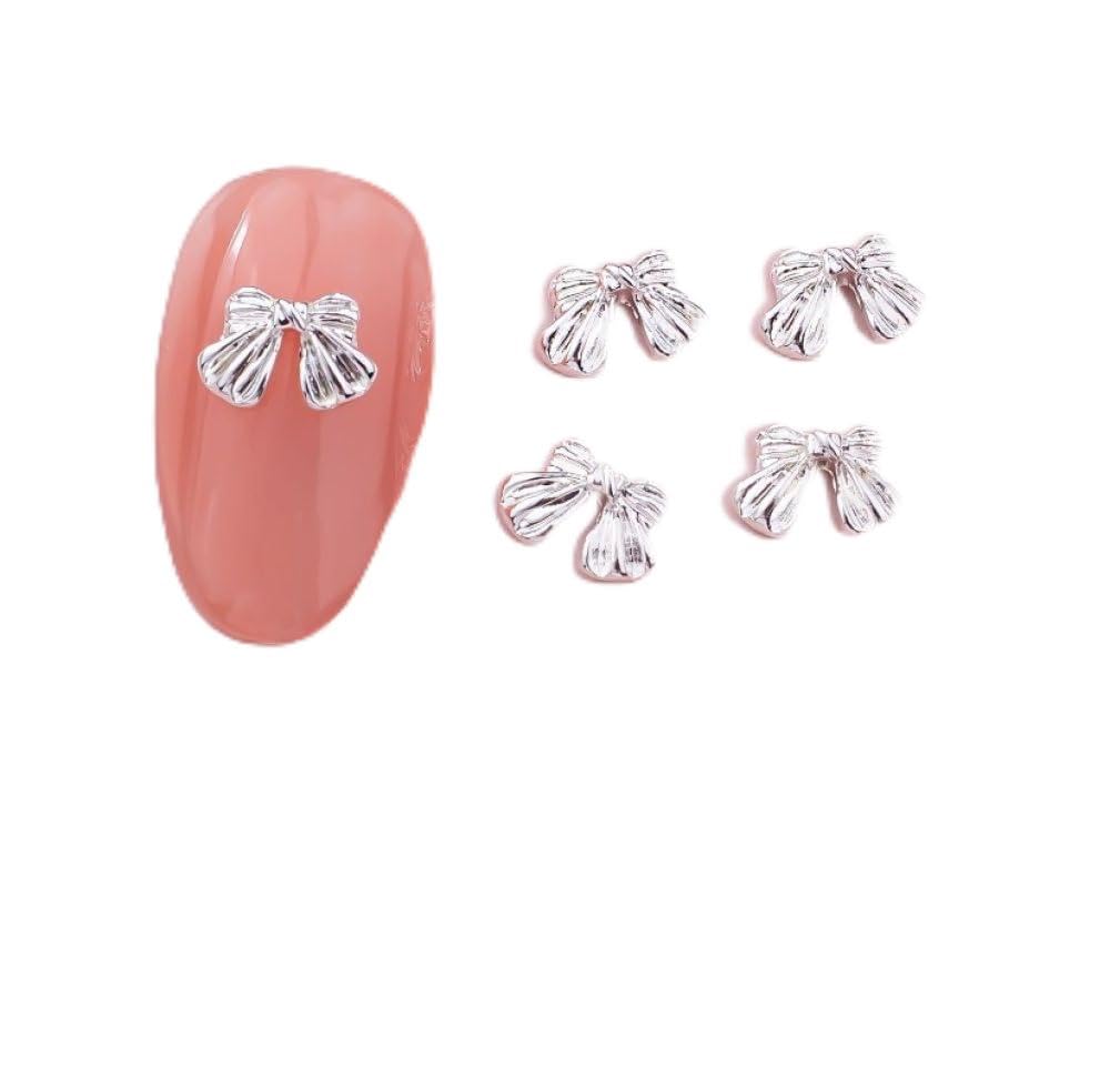 qbodp 50 Pcs Nail Decoration Fashion Nail Decoration Bow Decoration for Nail, Nail Supplies Nail Art Decoration Accessories,Silver