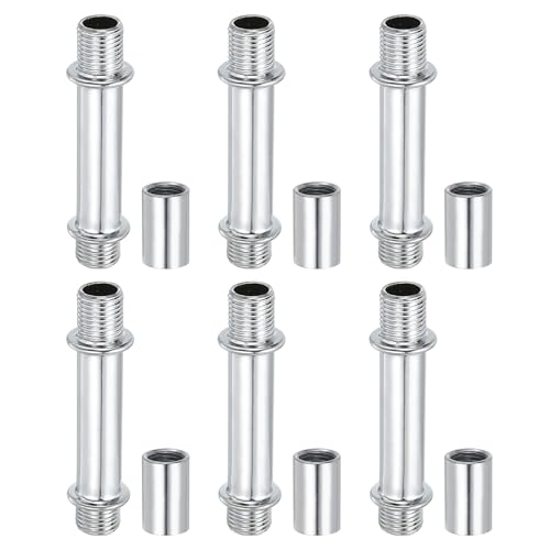 Image of PATIKIL Straight Pipe Lamp Stems Rod Kit, 6 Set M10 Carbon Steel 50mm(1.97 inch) Long Double End Thread Rod with Coupling Nuts Sleeve Connector for Table Lamps Chandeliers, Silver Tone