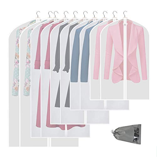 VICKERT Hanging Garment Bag Lightweight Suit Bags, 10 Pack Clear Full Zipper Suit