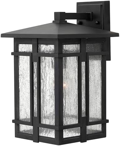 Hinkley Tucker Single Light Outdoor Wall Mount Lantern, Clear Seedy Glass, Aluminum Construction, Craftsman Style, Museum Black Finish