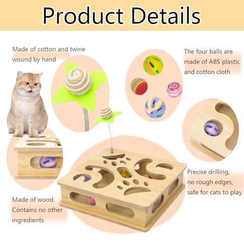 MUCAOL Interactive Wooden Cat Puzzle Toy Box Indoor Hunting Play Toy to Stimulate Your Cat’s Energy and Instincts (Burlywood) by MUCAOL - Image 5