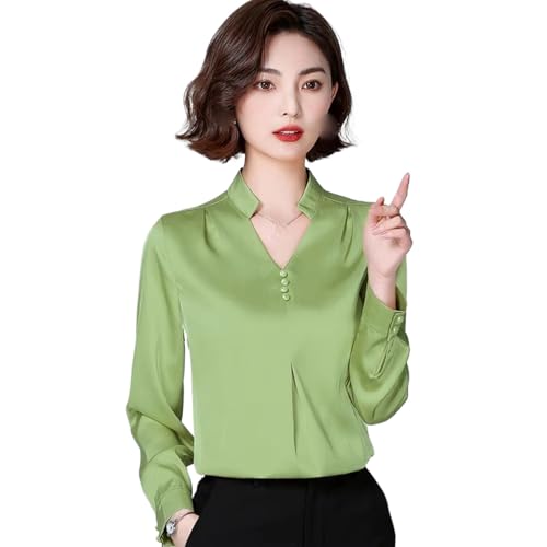 Chemisier en satin à manches longues pour femme en couleur unie