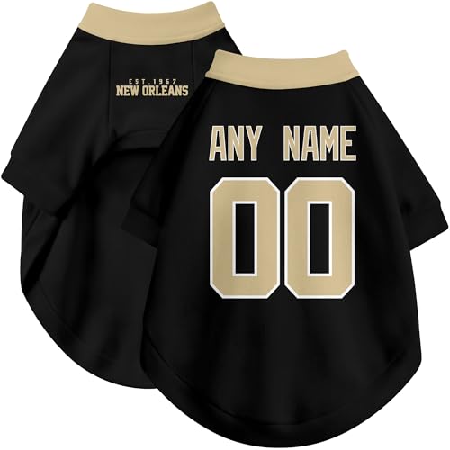 Image of New Orleans Dog Clothes Jersey Style Personalized Pet T Shirt with Custom Name Number for Small Medium Large Dogs