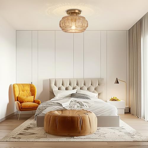 Image of Mid Century Modern Glass Semi Flush Mount Ceiling Light Fixture
