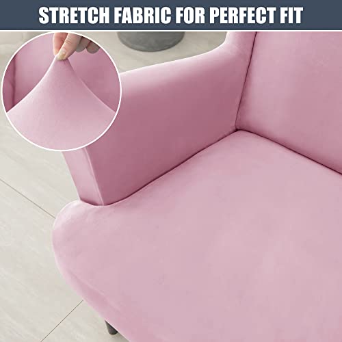 Conruser Stretch Wingback Chair Covers, 2 Piece Wing Chair Slipcovers Soft Velvet Armchair Covers With Elastic Bottom For Living Room Bedroom (Pink) #TOP4