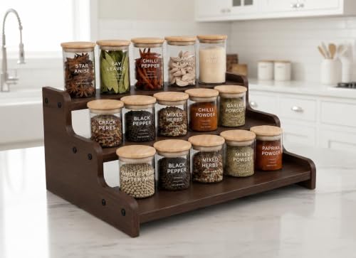 Image of VASIL MART Wood 3 Tiered Spice Rack, 3 Tier Spice Organizer for Cabinet or Kitchen, Stand For Cabinet /Cupboard (Black - mat)