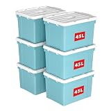 Cetomo 45L*6 Caja de Almacenamiento con Asa, Paquete de 6 de 45L