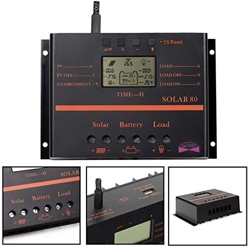 Sun YOBA 80A LCD Solar Panel Charge Controller 12V 24V Auto Switch With USB Charge