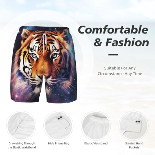 Men's Swim Trunks Quick Dry Board Shorts Galaxy Tiger Beach Shorts with Pocket Bathing Suits for Men4