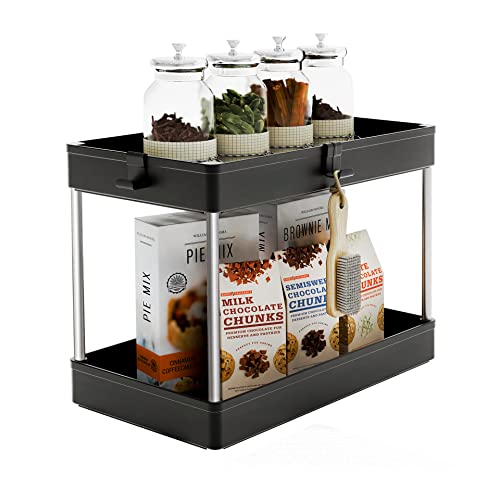 Under Sink Organizer, 2 Tier Bathroom Organizer With 4 Hooks, Multi-Purpose Under Sink Storage, Countertop Storage Shelf Holder, Kitchen Spice Rack, Under Sink Storage For Bathroom Kitchen, Black #TOP5