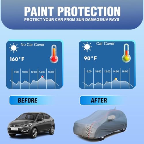 Image of 100% Waterproof Car Body Cover for Hyundai Grand i10 Nios (2019-2025) with Mirror Pocket (Heat & UV Resistant, Triple Stitched, Soft Lining, Bottom Elastic & Piping) Grey