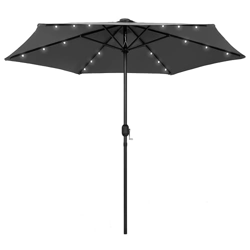 9ft Solar Patio Umbrella with LED Lights, Sand White Garden
