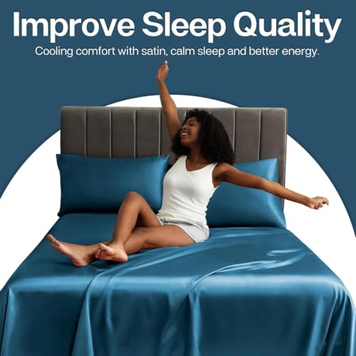 Image of SKVM Satin Silk Pillow Covers Set of 2 for Hair and Skin scrunchies Set for Women 3-Pieces Pillowcase Soft Breathable Smooth Sleeping Envelope Closure Cover Bed Anti Frizz 18 inchX 28 inch (2, Teal Blue)