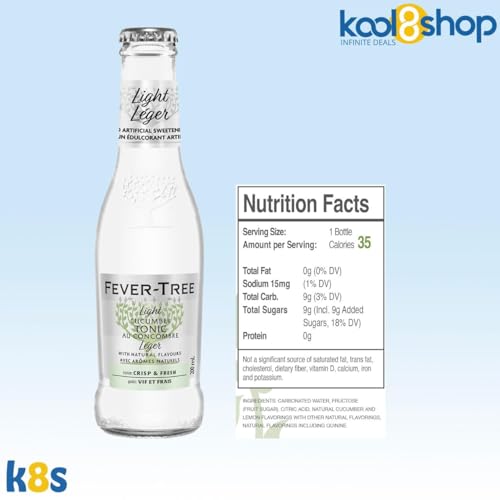Fever-Tree Cucumber Light Premium Cocktail Mixer 6.8 fl oz Glass Bottles 12 Pack + 20 Plastic Stirrer Sticks by KOOL8SHOP Infinite Deals - Thumbnail 2