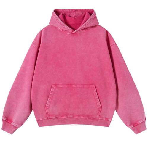 Calmlook Womens Vintage Oversized Hoodie Acid Wash Heavyweight Cotton Sweatshirt Unisex Couples Men Baggy Pullover Hoodie(Pink M)