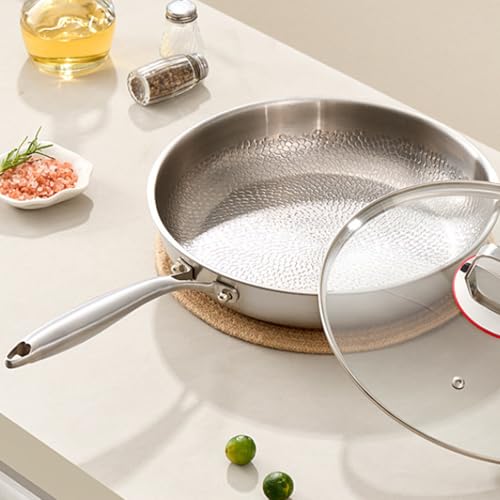 Padella antiaderente con coperchio, 28 cm, resistente ai graffi, riscaldamento rapido, senza PTFE e PFOA, compatibile con tutti i piani cottura, essenziale per chef professionisti