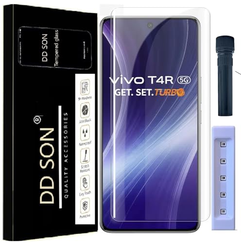Image of DD SON Premium UV Tempered Glass Screen Protector Compatible For Vivo T4R and IQOO Z10R 5G (6.77 Inch, Pack of 1) Smartphone (Pack Of 1) With Edge To Edge Full Coverage UV And Easy Installation Kit