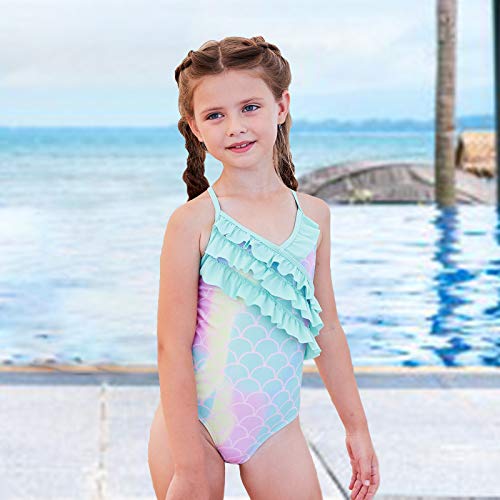 Big Girls One Piece Swimsuits Mermaid Bathing Suits Summer Ruffler Swimwear Size 12/10-12 #TOP2