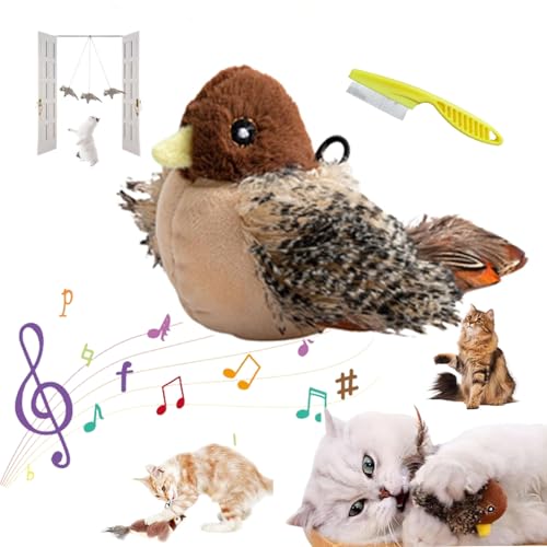 GLSAYZU Viralhuntz Giocattolo per Gatti Uccello Volante Interattivo, Simulazione di Uccello Elettrico Cinguettante Che Trema